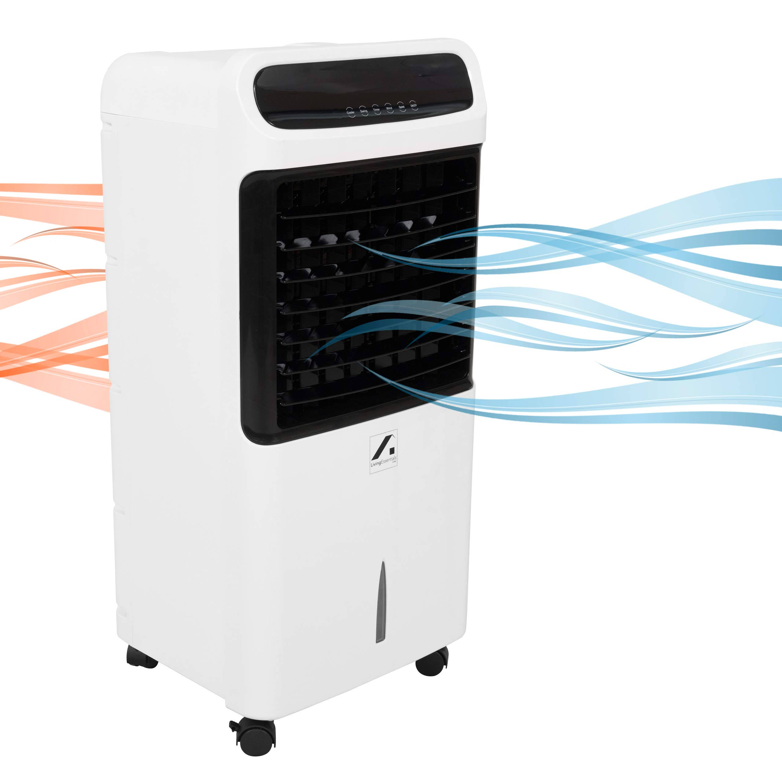 LINKLIFE Living Essentials Portable Air Cooling Fan w/ 3 Speeds, 4 Wind Modes, 12 Hour Timer u0026 2 Ice Boxes (White/Black)