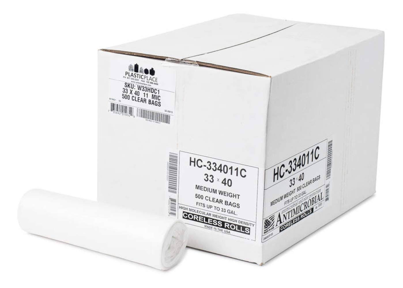 Plasticplace Clear High Density 33x40 33 Gallons 500/Case 11 Microns
