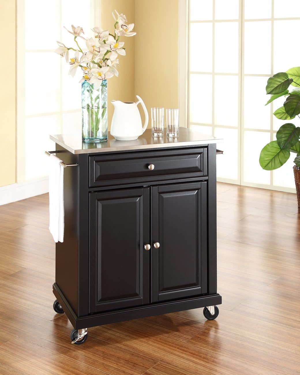 Crosley Furniture Compact Kitchen Island with Solid Gray Granite Top, Mahogany