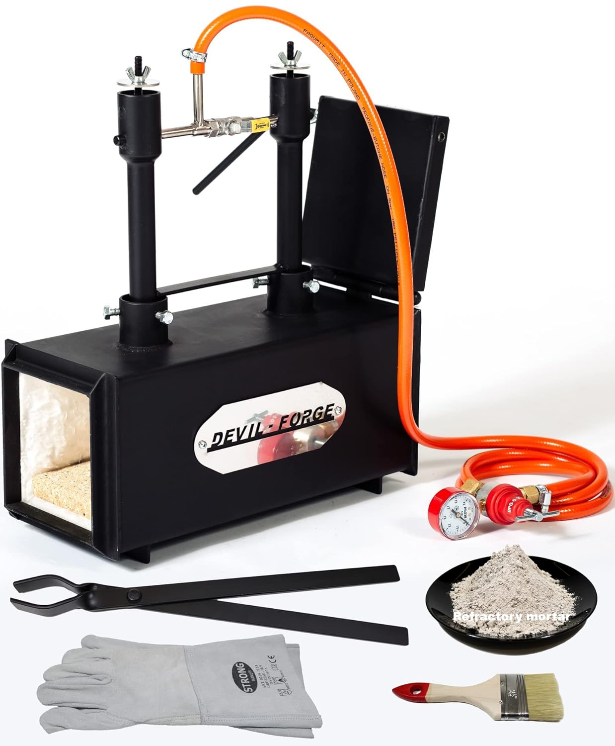 Gas Propane Forge - DFPROF2+1D | with 2 DFP (80,000 BTU) Burners and 1 Door | Knifemaking Farrier Blacksmith | Burners with Gas Ball Valve (Use 1 or 2 Burners)