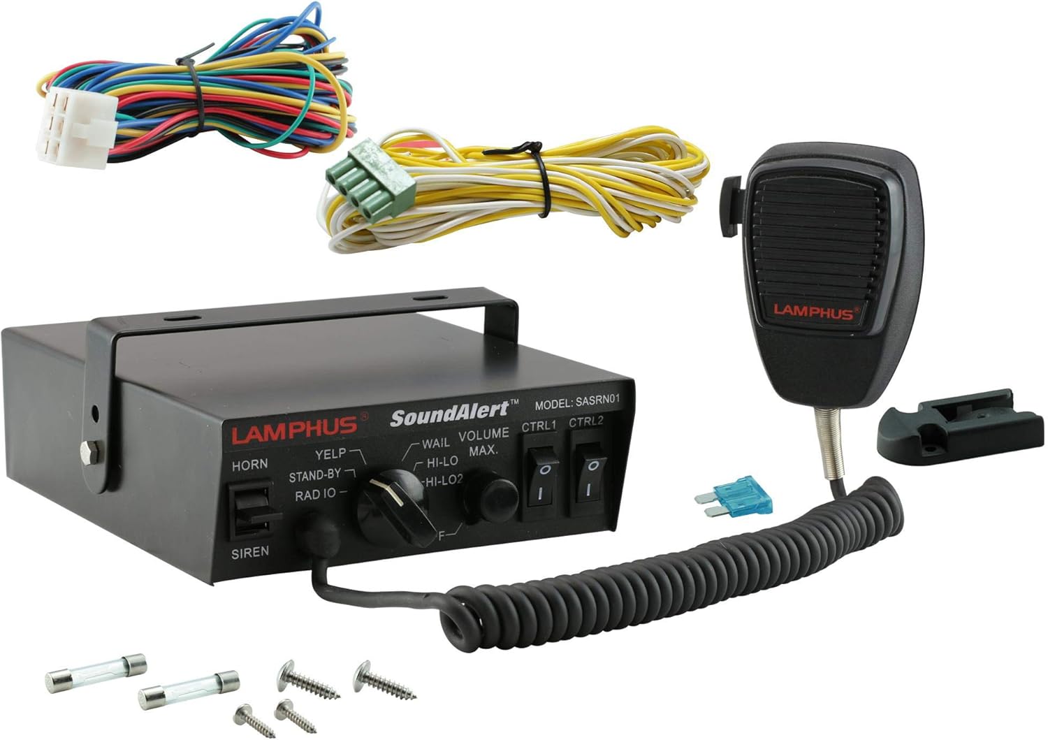 SoundAlert 12V 100W Police Siren PA System Amplifier Controller [Handheld Microphone] [Hands-Free] [2 x 20A Switches] Warning Emergency Siren for Vehicles Truck UTV ATV Car POV Pack of 2