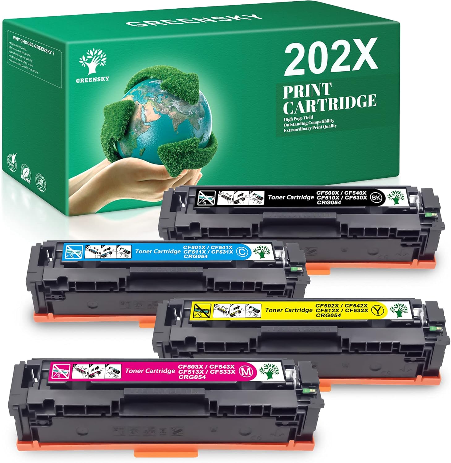 GREENSKY Compatible Toner Cartridges Replacement for HP 202X 202A CF500X CF500A for HP Color Pro MFP M281fdw M281cdw M254dw M254dn M254nw M280nw (4 Packs) Pack of 2