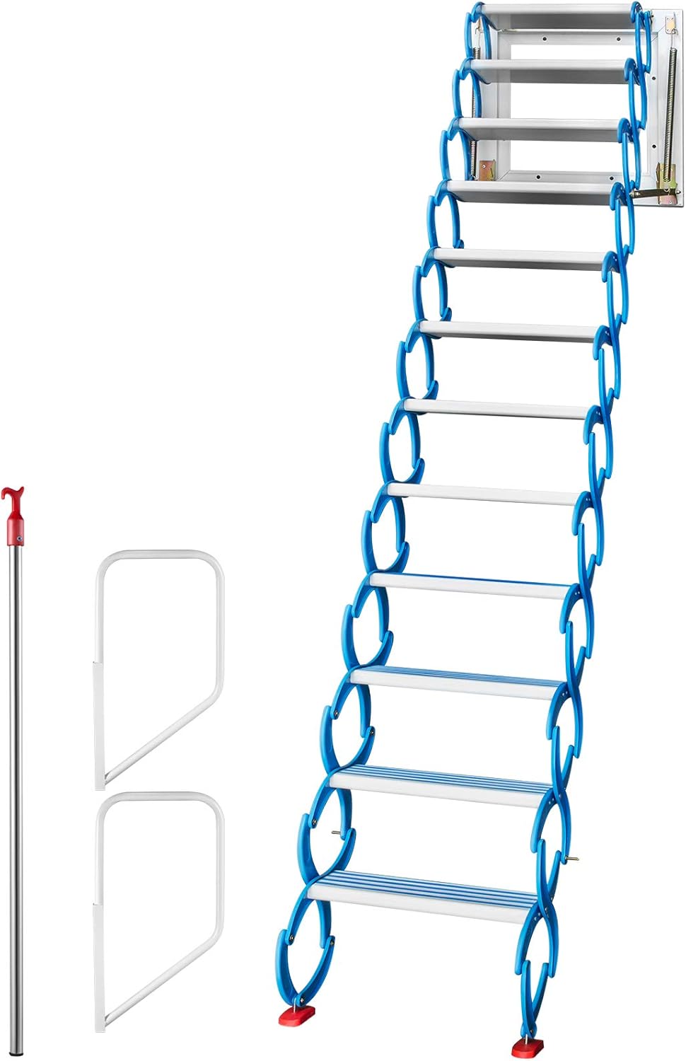 VEVOR Attic Steps Pull Down 12 Steps Attic Stairs, Alloy Attic Access Ladder, Blue Pulldown Attic Stairs, Wall-mounted Folding Stairs for Attic, Retractable Attic Ladder with Armrests, 9.8 feet Height