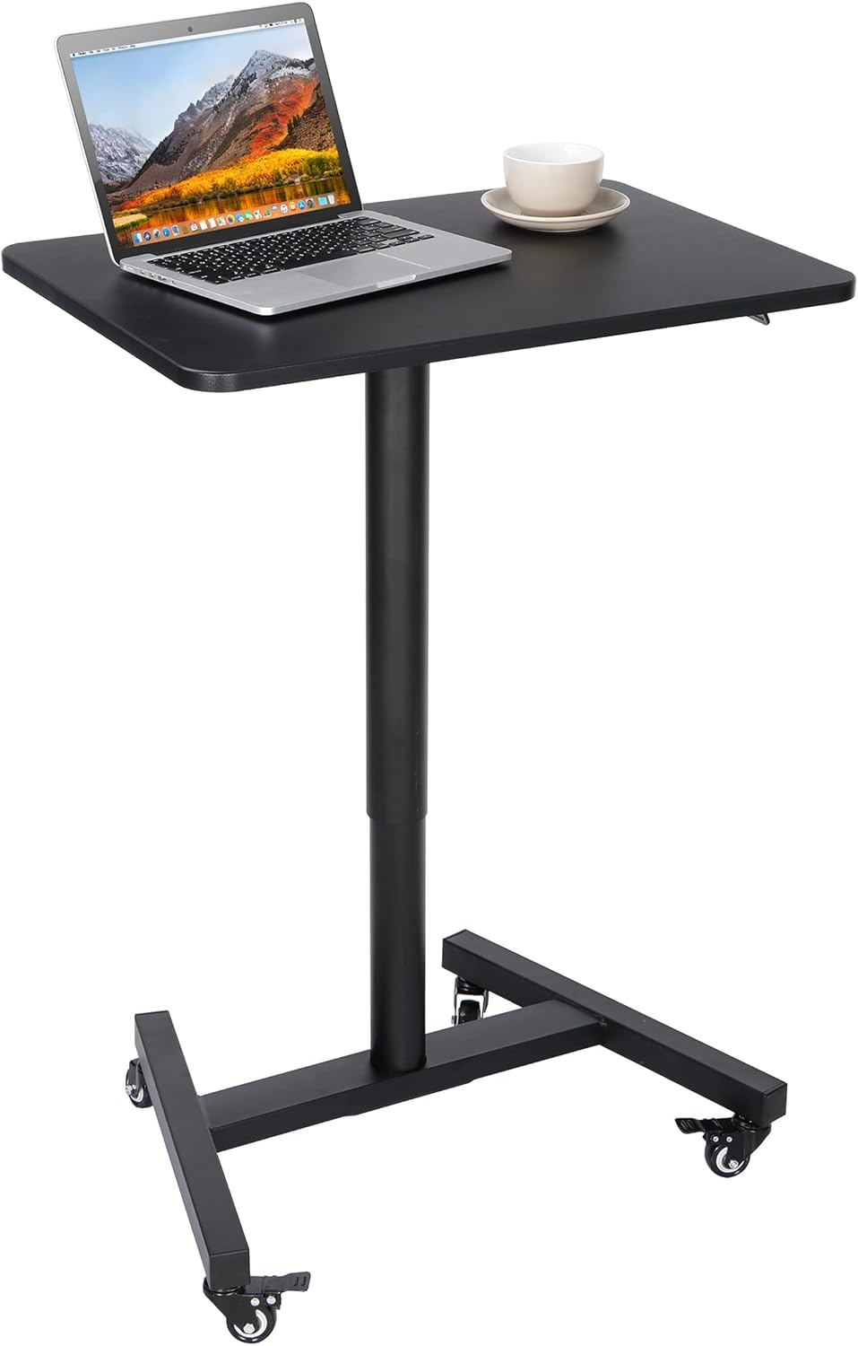 lafuria 28 Inch Pneumatic Height Adjustable Stand Up Desk Rolling Mobile Laptop Standing Desk Cart for Home Office Classroom Black