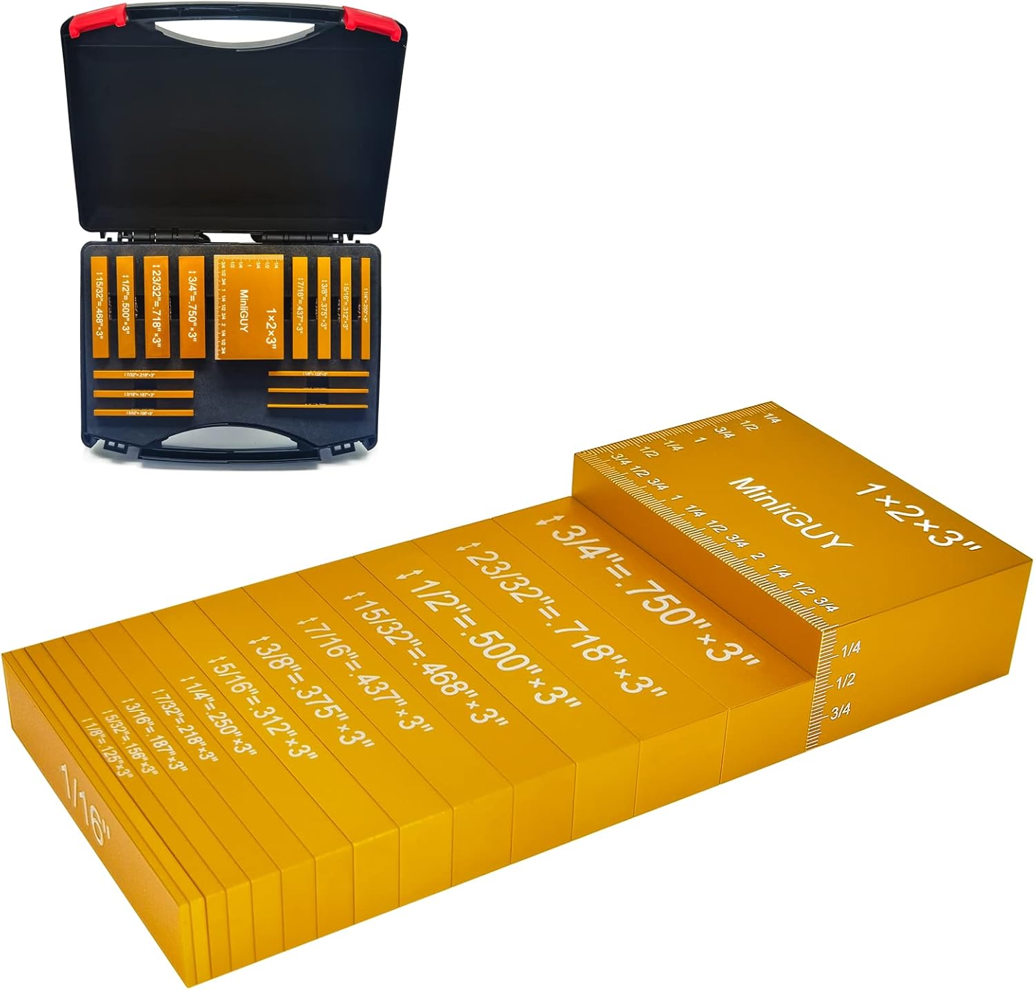 Setup Bars Height Gauge Blocks for Woodworking Router/Table Saw, 15Pcs Precision Aluminum Setup Blocks w/Marks on 4 Sides Easy to Read and Organize-MinliGUY Pack of 2