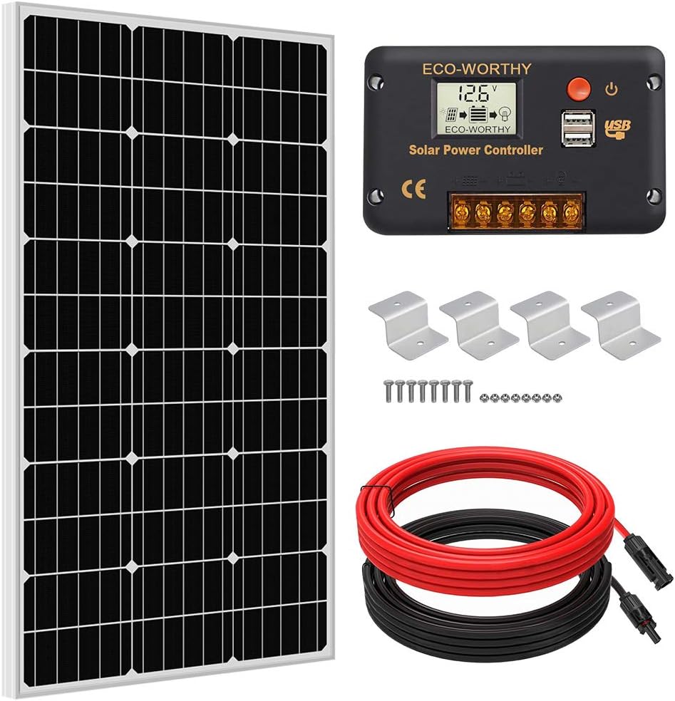 ECO-WORTHY 100 Watt 12 Volt Solar Panel Kit for RV Battery Boat Trailer Cabin Garden Shed Home: 100W Solar Panel+30A PWM Solar Charge Controller+Z Mounting Brackets