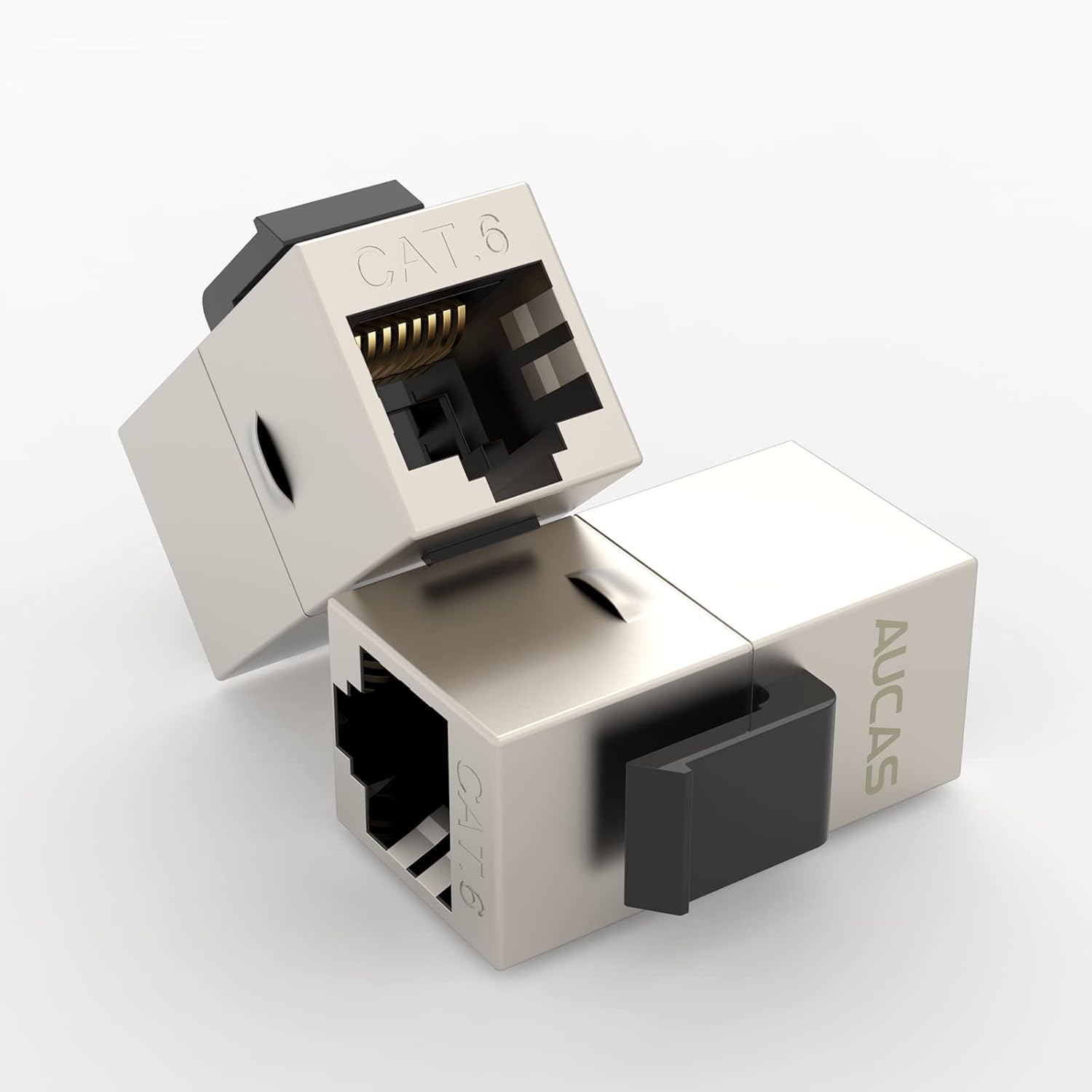 AUCAS Cat6a Cat7 Keystone Coupler Jack Wall Plate,Cat7 Shielded Inline Modular Coupler with Keystone Latch, RJ45 Modular Coupler Ethernet Coupler Female to Female for Panel Connection（5 Pack）