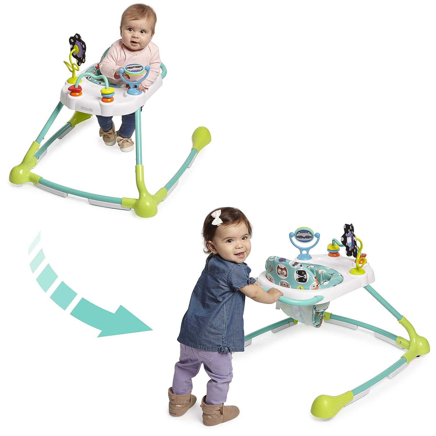 Kolcraft - Tiny Steps Too - 2-in-1 Infant & Baby Activity Walker - Seated or Walk-Behind - Forest Friends Pack of 2