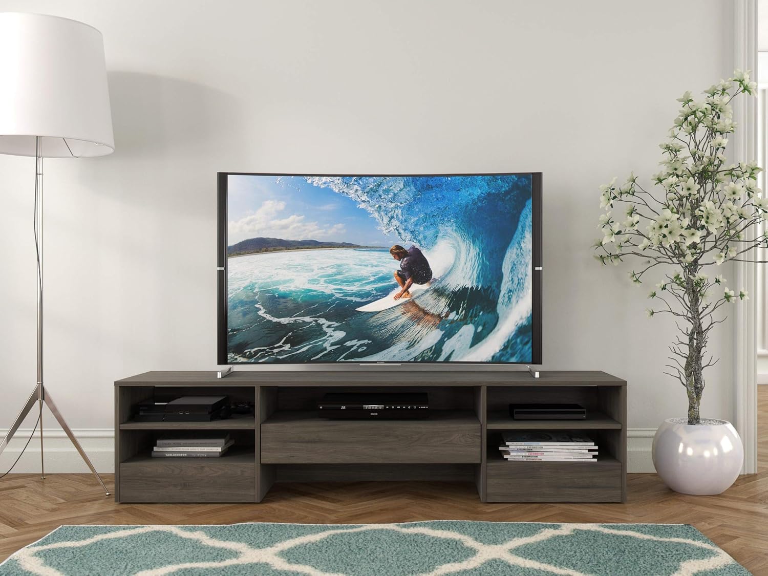 Nexera Rustik, 1 Drawer, Black 72-inch TV Stand, Melamine