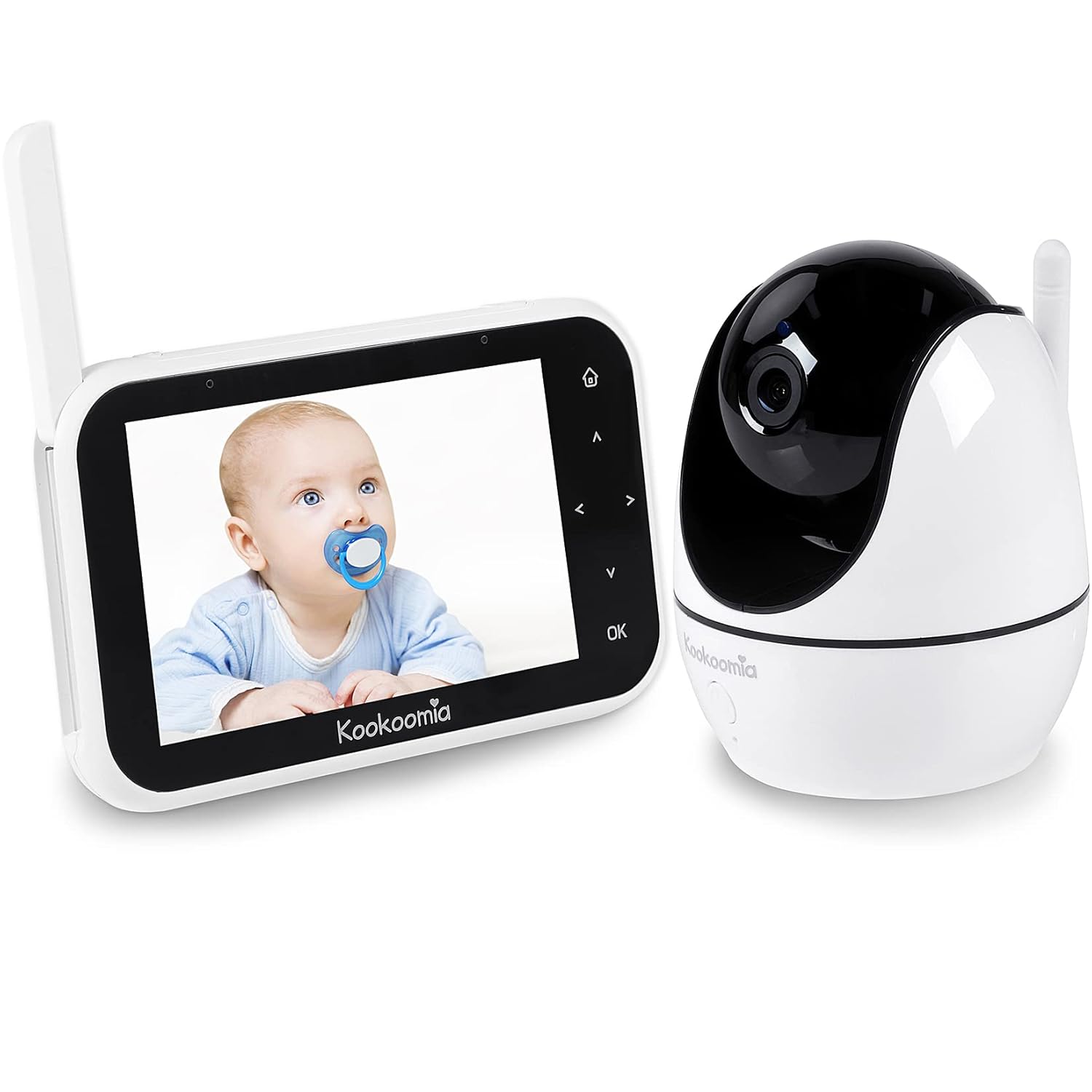 kookoomia Baby Monitor with Camera and Audio 1080P, 4.5'' Large LCD Screen, Infrared Night Vision, Two Way Talk, Temperature, Lullabies, 980ft Range Home Security Camera for Baby Elderly Pet Monitor Pack of 2