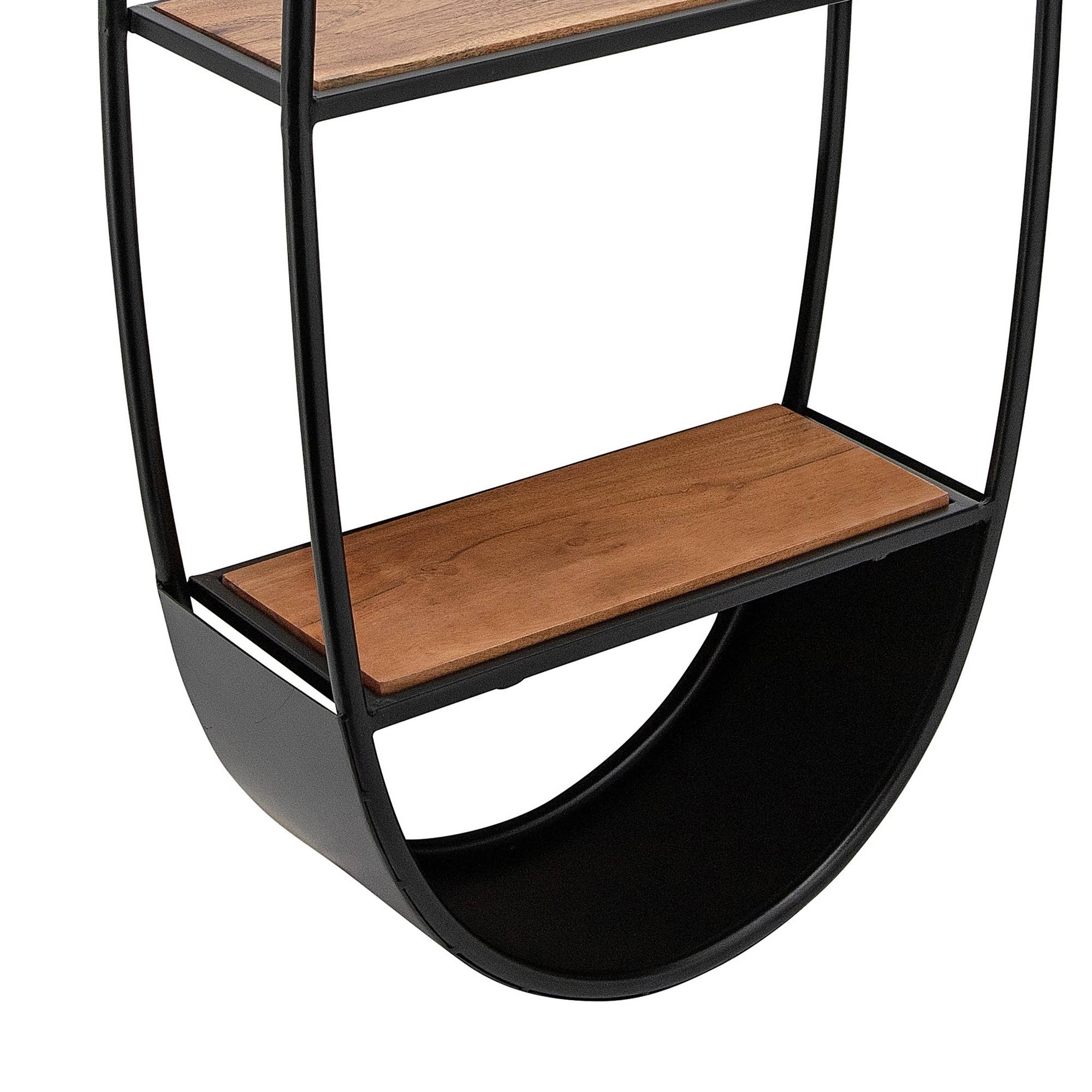 36 Inches 3 Tier Wood and Metal Oval Wall Shelf, Brown and Black