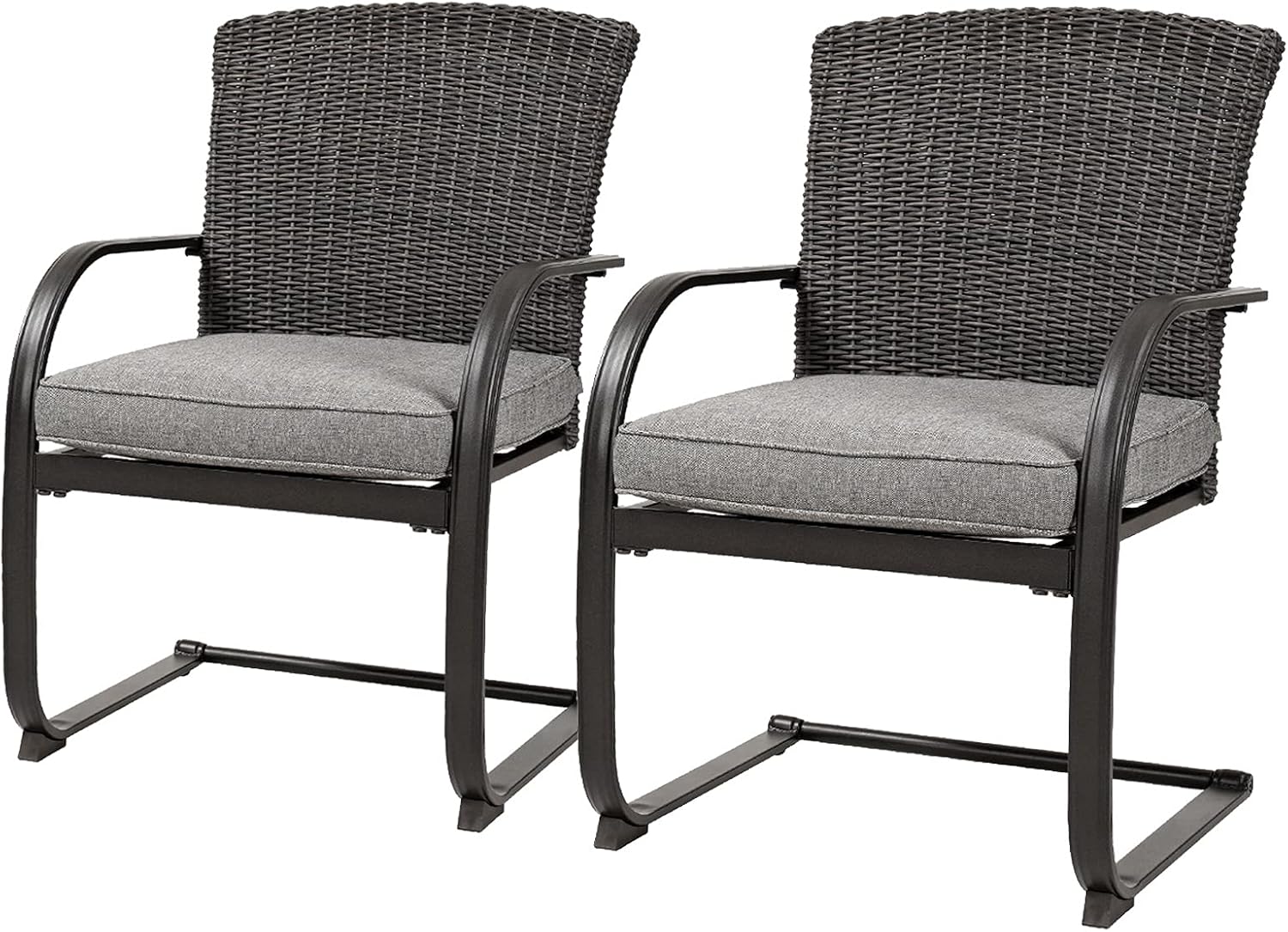 Grand Patio 2 PC Dining Wicker Chair Set,Outdoor Conversation Set,Steel Frame Rocking Chair with Cushion for Yard,Garden,Backyard, Deck，Bistro(Grey)