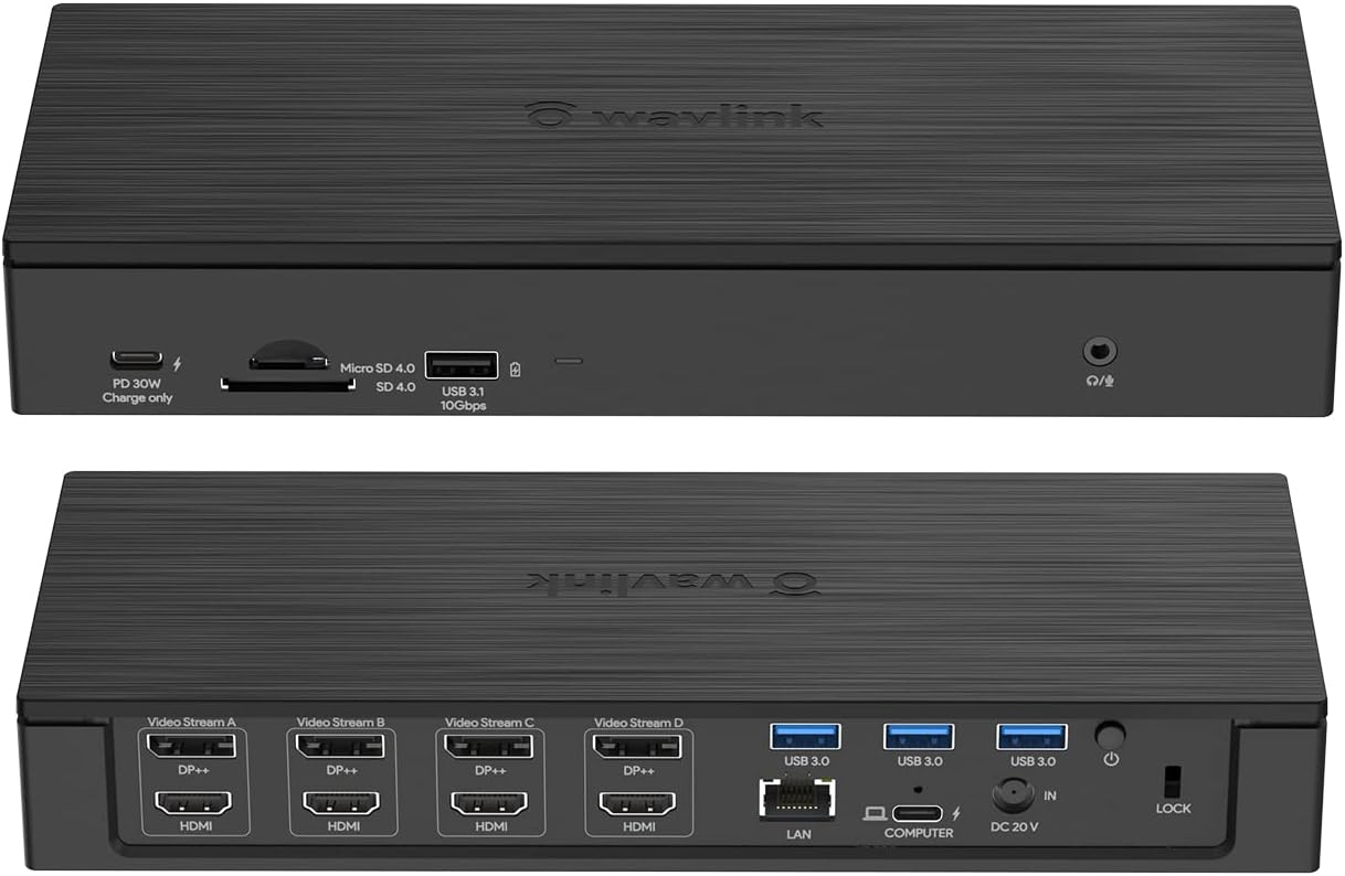 WAVLINK USB C Docking Station Single 5K/Dual 4K @60Hz Video Outputs Laptop Docking Station,Dual Monitor Docking Station with Gigabit Ethernet for Windows Mac OS Systems(2X DP,2xHDMI,6xUSB 3.0 Ports)
