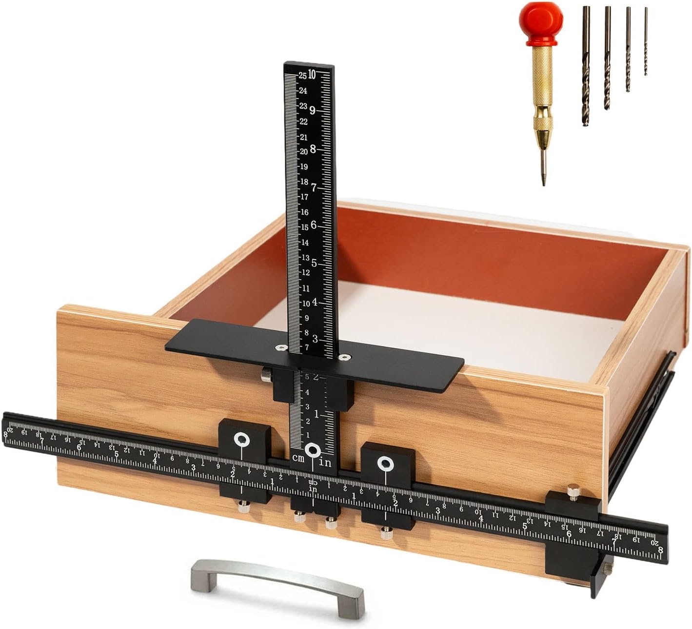 Cabinet Hardware Jig Tool Set, Fingwerk Aluminum Alloy Cabinet Handle Template Jig Tool of Drawer Front Knobs, Handles and Pulls, Door Pack of 2