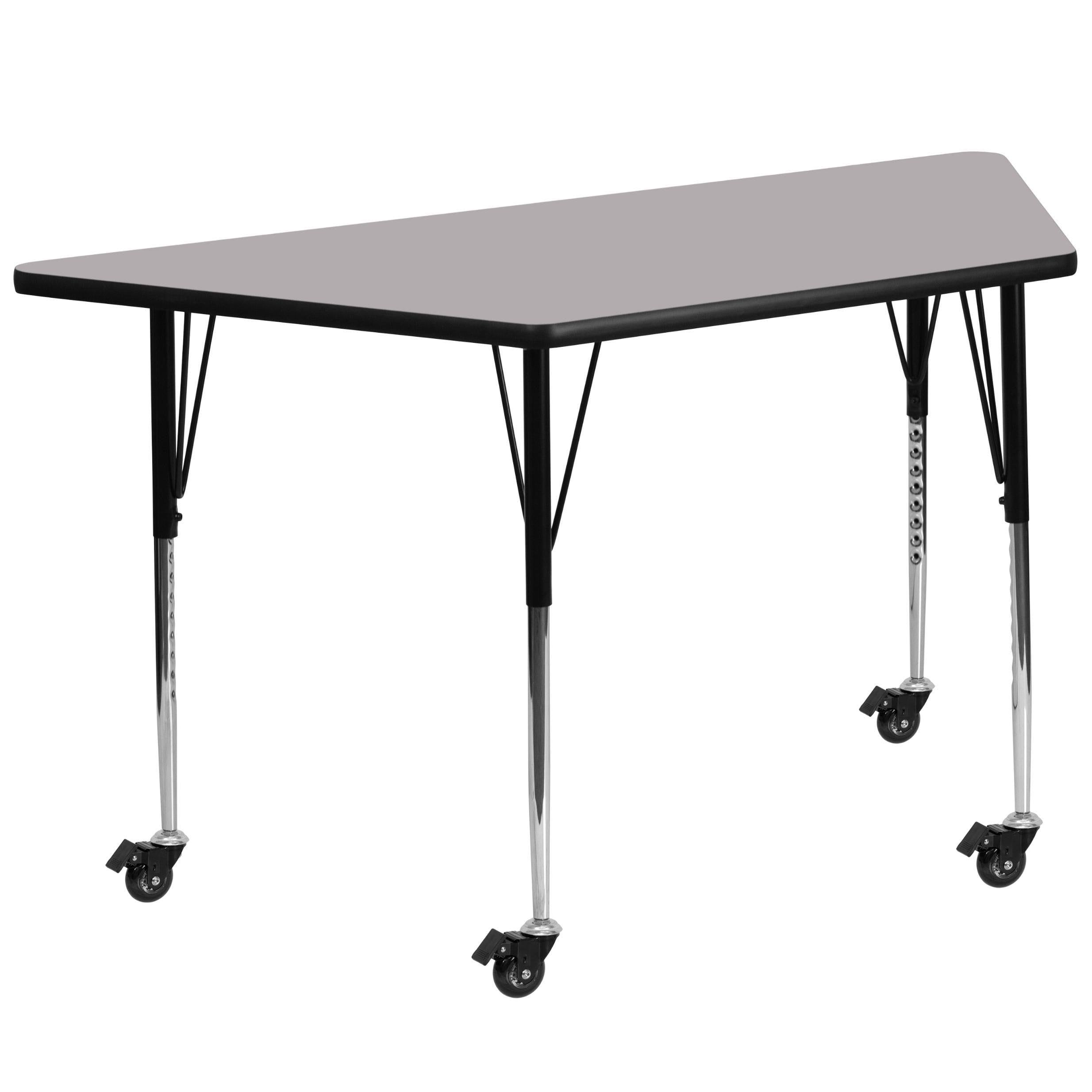 Flash Furniture Mobile 30''w x 60''L Trapezoid Grey Thermal Laminate Activity Table - Standard Height Adjustable Legs