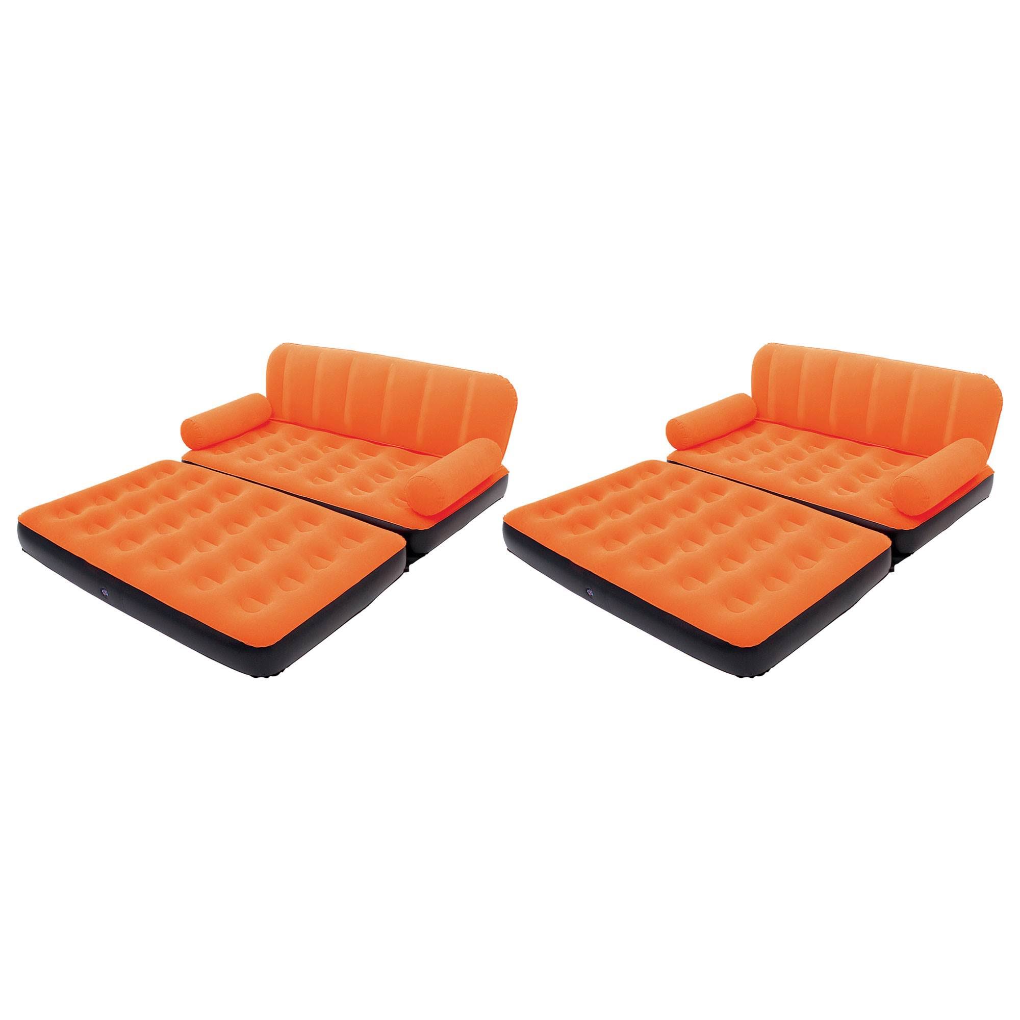 Bestway 10027 Multi-Max Air Couch with Sidewinder AC Air Pump Orange 2 Pack