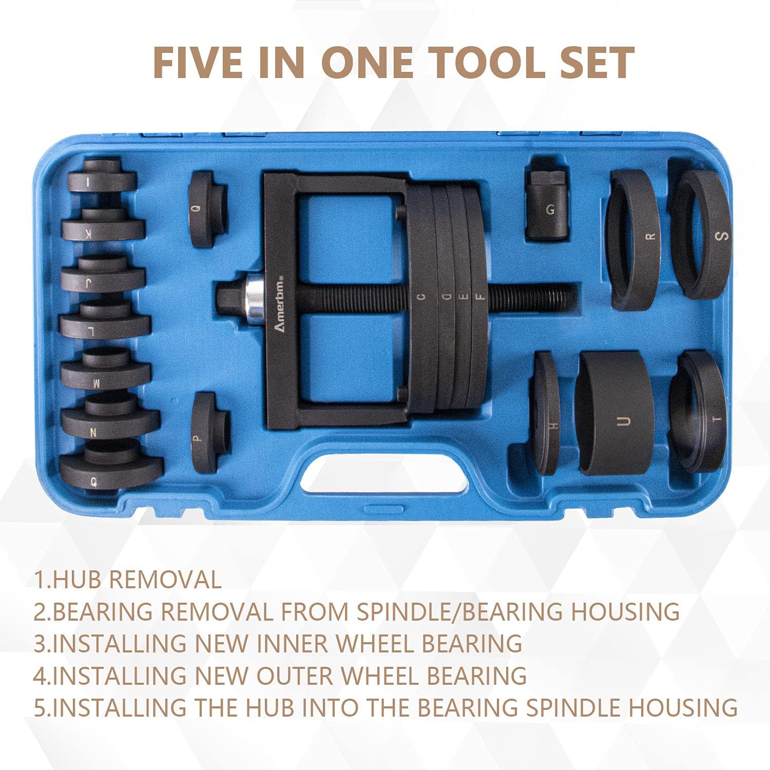 Amerbm Wheel Bearing Removal & Installing Kit, Hub Removal Set, Back & Front Wheel Bearing Puller Tool, Easily Removal The Bearing from Spindle/Bearing Housing