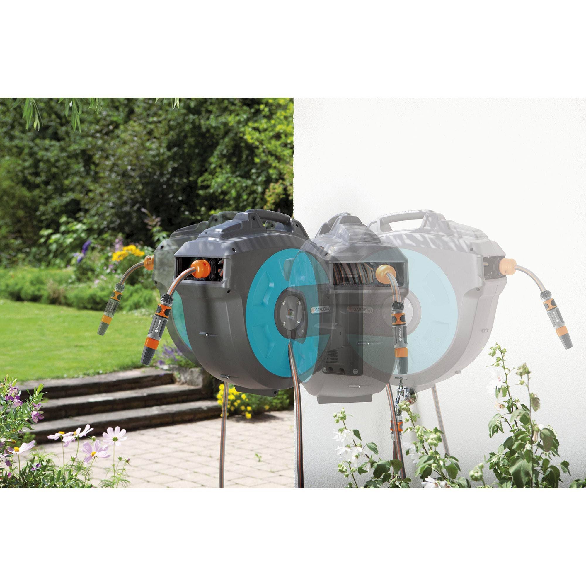 Gardena 82 ft. Wall Mounted Retractable Swivel Garden Hose Reel Box