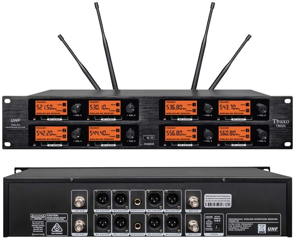 Wireless Microphone System Pro Audio 8 Channel Frequency B UHF 8 Lavalier Bodypacks 8 Lapel Mic 8 Headsets for Karaoke System Meeting Church Speaking Conference Wedding Party