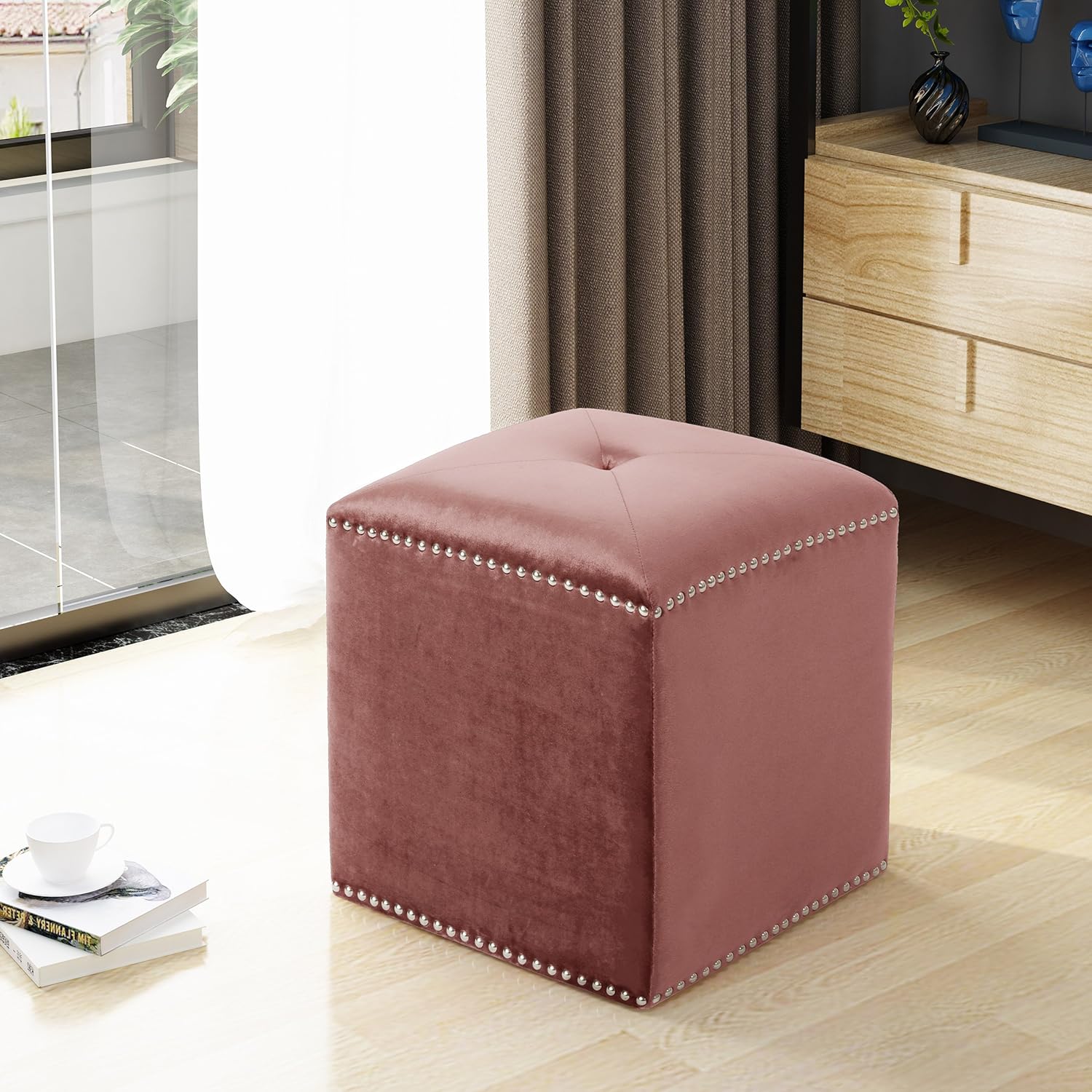 Christopher Knight Home Allen Glam Velvet Ottoman, Blush Pack of 2