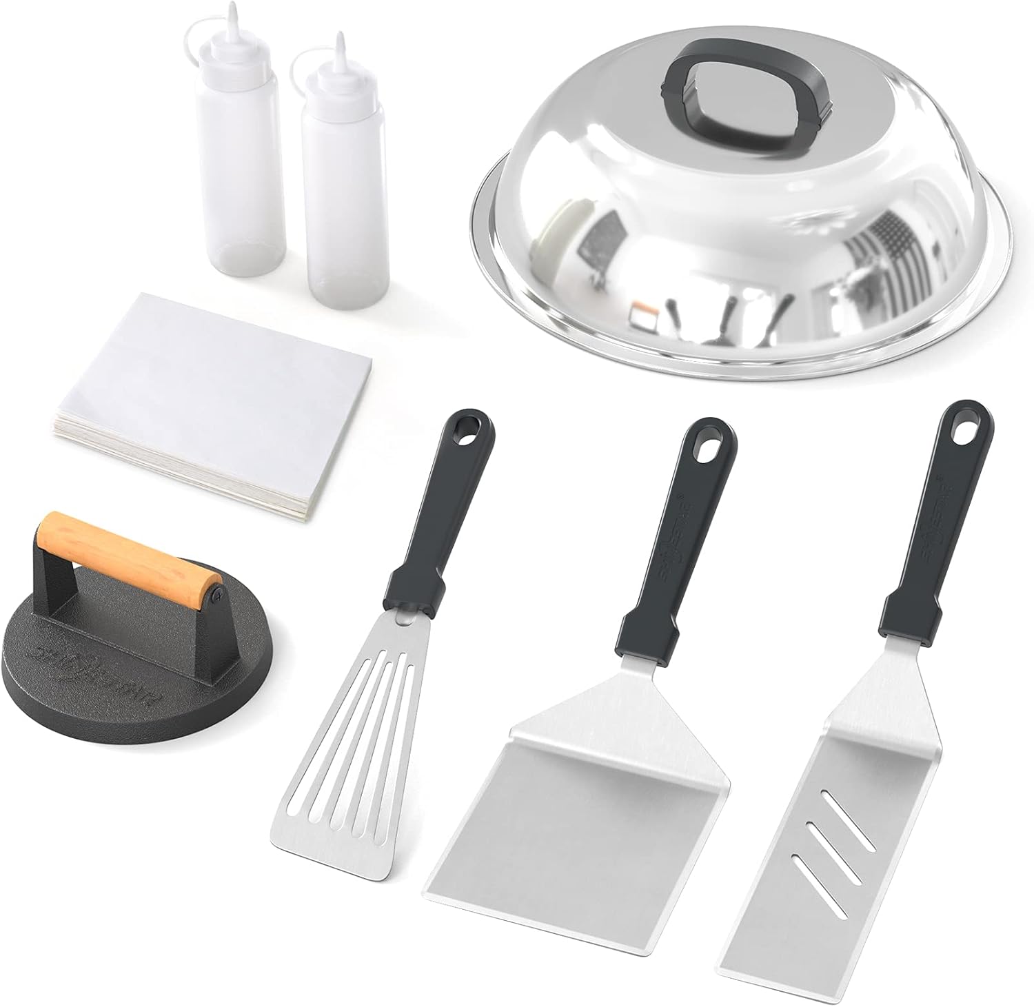 SHINESTAR 8-Piece Griddle Accessories Kit for Hamburger, Include 12&rdquo; Melting Dome, Burger Press, 3 Spatulas and More, Perfect for Blackstone & Camp Chef Flat Top Grill Griddle