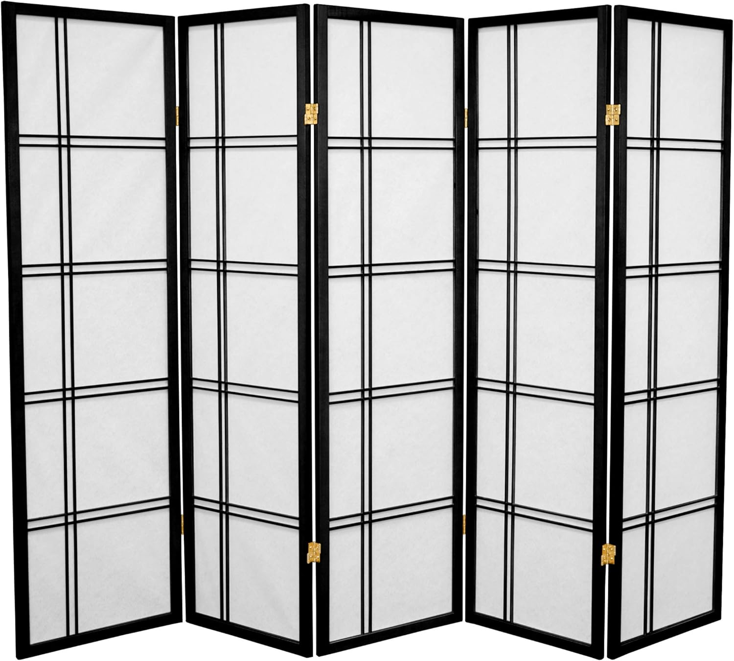 Oriental Furniture 5 ft. Tall Double Cross Shoji Screen - Black - 5 Panels