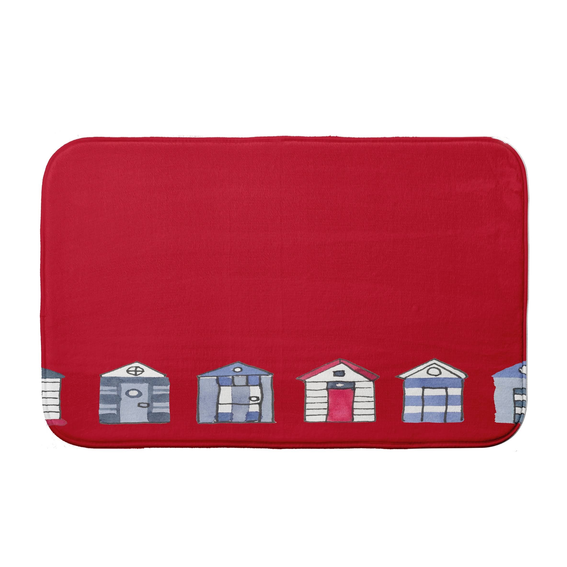 Nantucket Beach Huts Bath Mat - Red - 21 x 34
