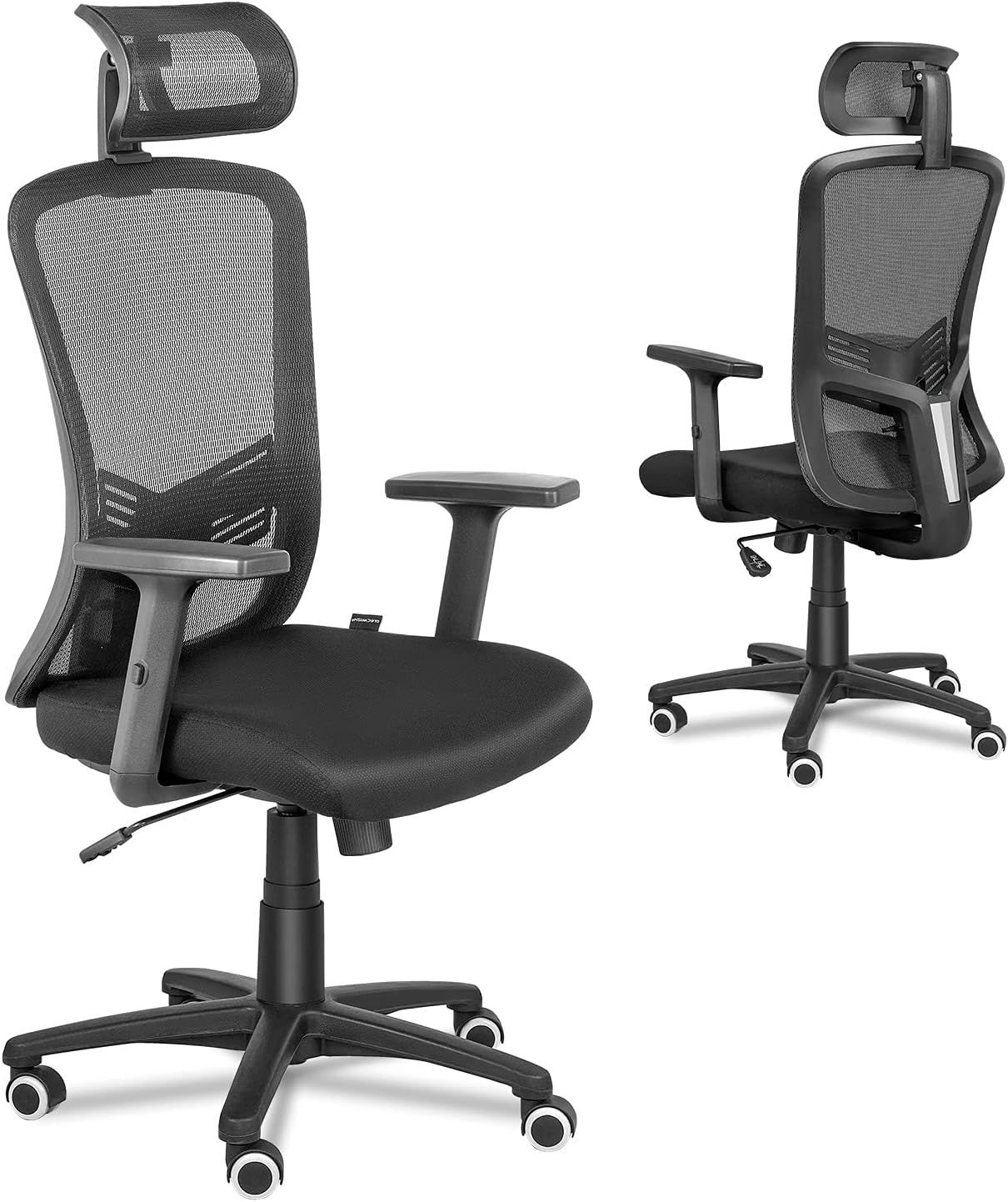ELECWISH Ergonomic Office Chair - High Back Mesh Computer Chair with Lumbar Support Adjustable Armrest, Backrest and Flip-Up Headrest, Swivel Computer Task Chair (Black)