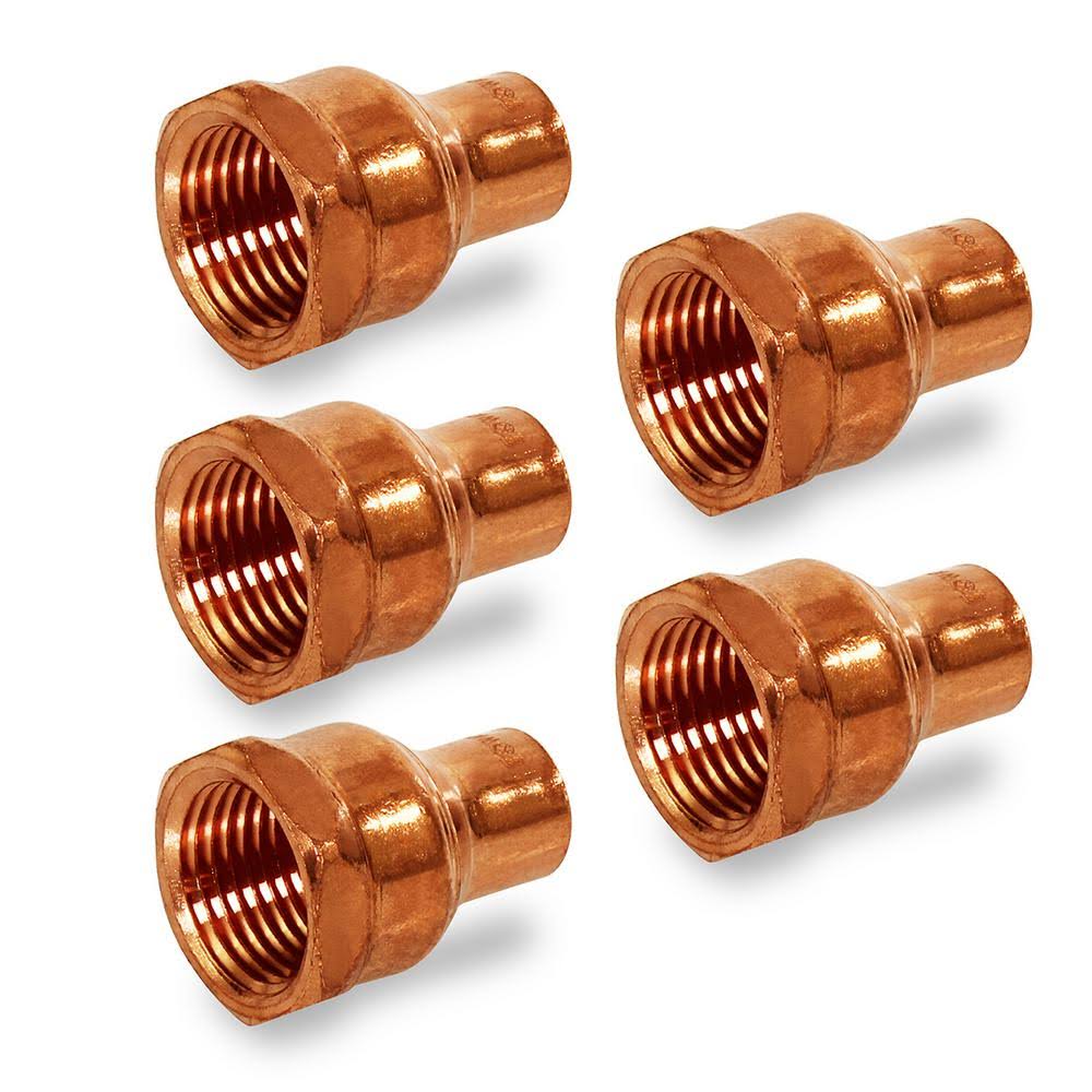 The Plumber's Choice 1 in. Sweat x 1-1/4 in. FIP Copper Reducing Female Adapter Fitting (5-Pack), Brown