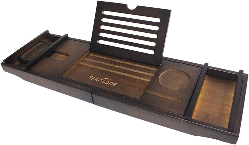 Little kuku Bathtub Tray - Bathtub Caddy Tray for Luxury Bath - Expandable Bamboo Bathtub Tray with Book and Wine Holder - Extra Soap Dish Pack of 2