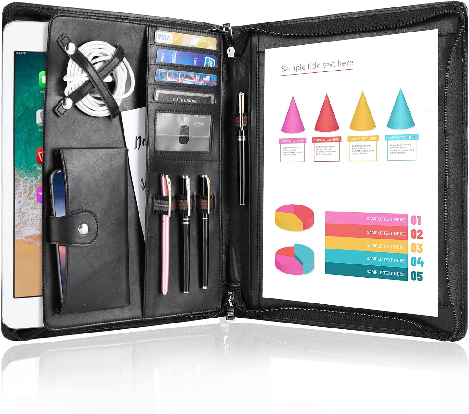 AZXCG Porfolio with YKK Zipper, Resume Portfolio Folder - Interview/Legal Document Organizer & Business Card Holder, Faux Leather,8.5 x 11 Writing Pad Pack of 2