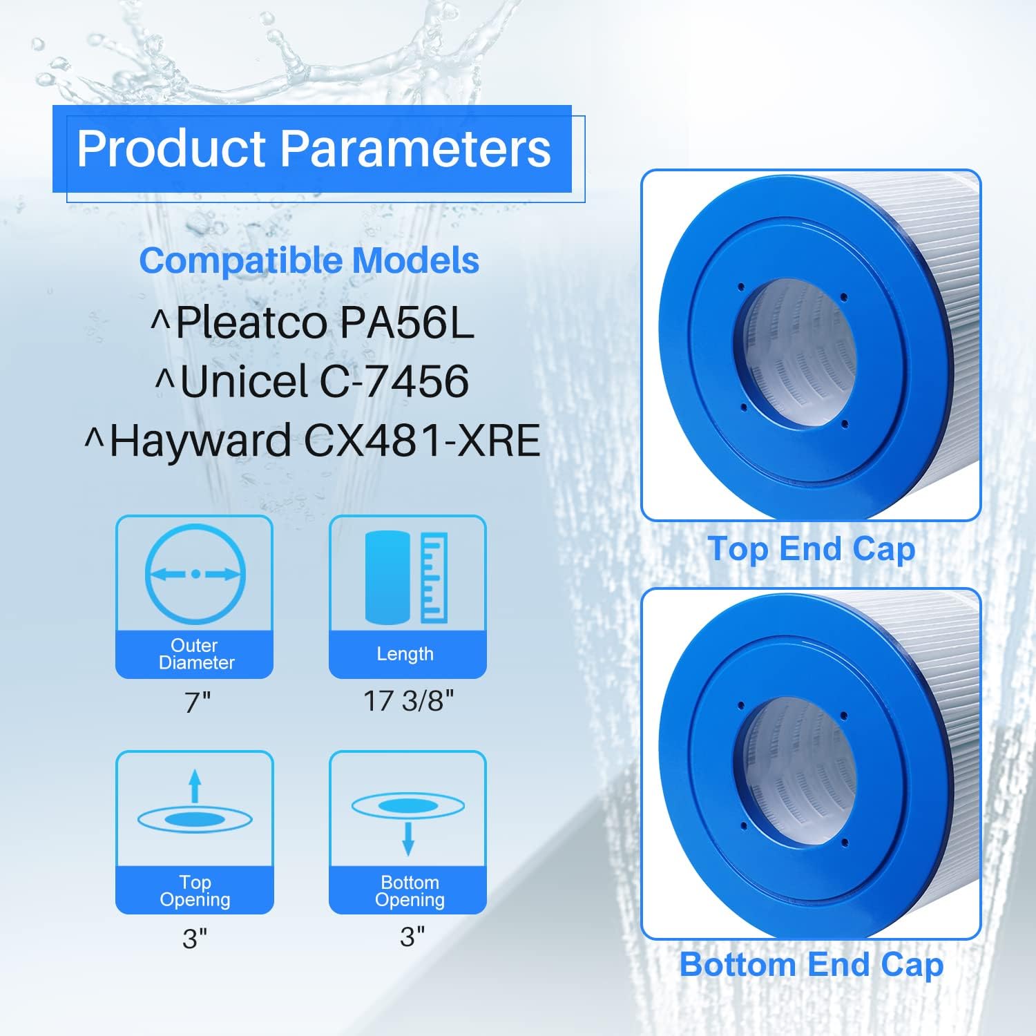 POOLPURE Pool Filter Replaces PA56L, PA56L-PAK4, Unicel C-7456, Hayward CX481-XRE, CX481-XRE, SwimClear C2030, 4 PACK