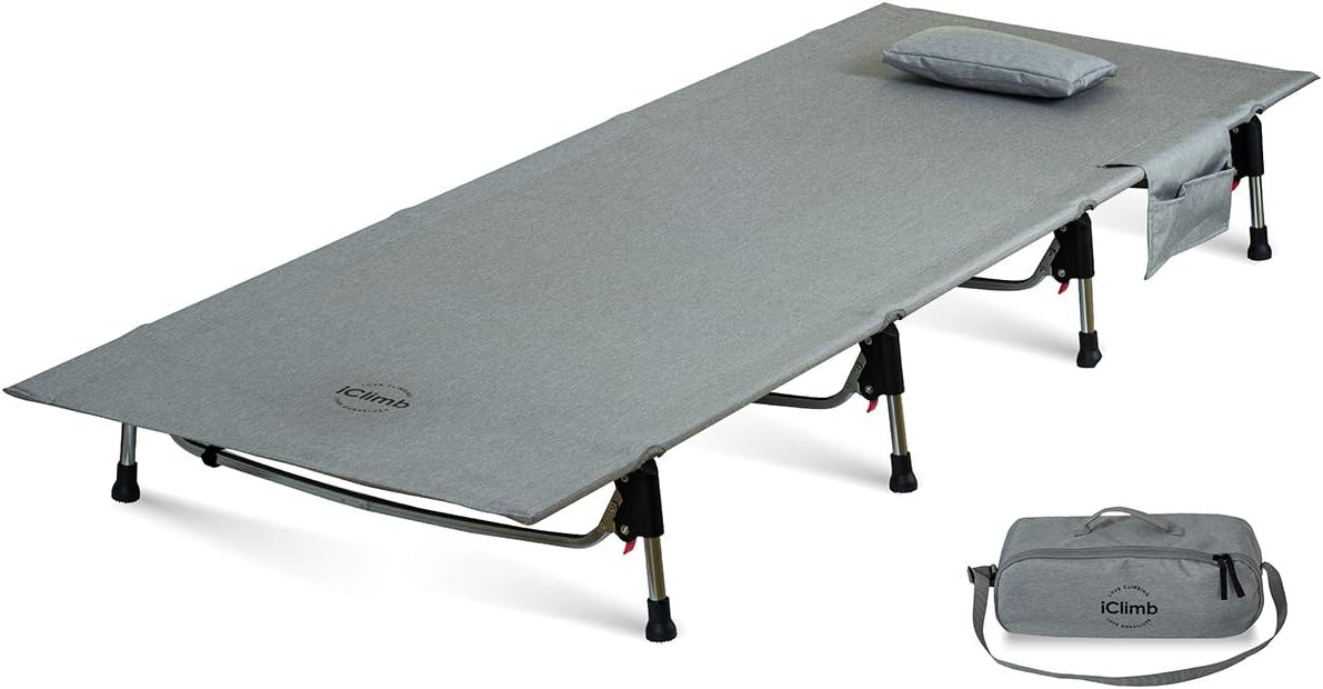 iClimb Super Easy Assemble Folding Cot Ultralight Compact Heavy Duty with Carry Bag for Adults Camping Backpacking