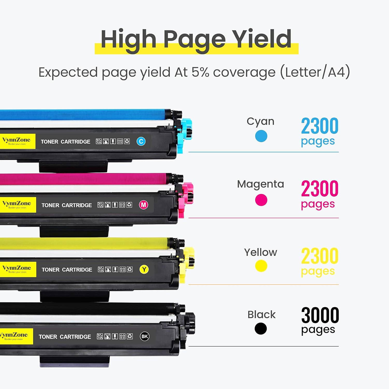 VynnZone TN227 Toner Cartridge Compatible for Brother Printer TN227BK Replacement MFC-L3750CDW HL-L3210CW HL-L3290CD HL-L3230CDW (Black, Cyan, Magenta, Yellow, 4 Pack) Pack of 2