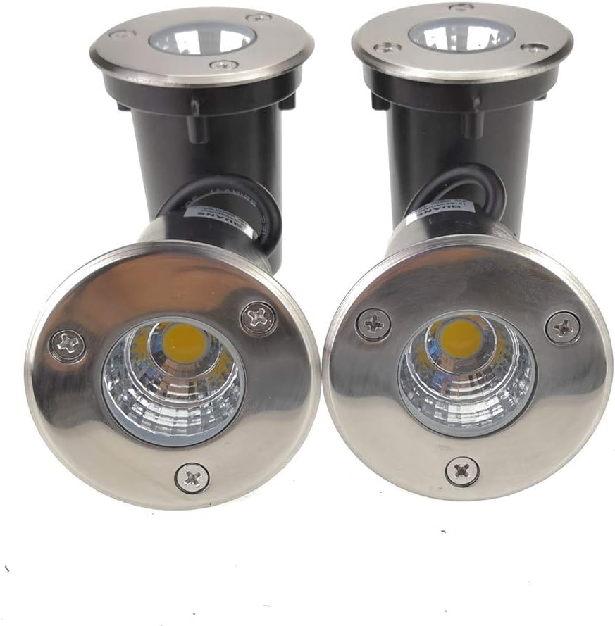 QUANS 3W Watt 12V 24V DC AC Low Voltage in Ground Well Outdoor LED Light, in-Ground Landscape Lighting Spotlight for Deck, Step, Pathway, Driveway, Garden, Yard, Patio (Warm White, 4 Pack)