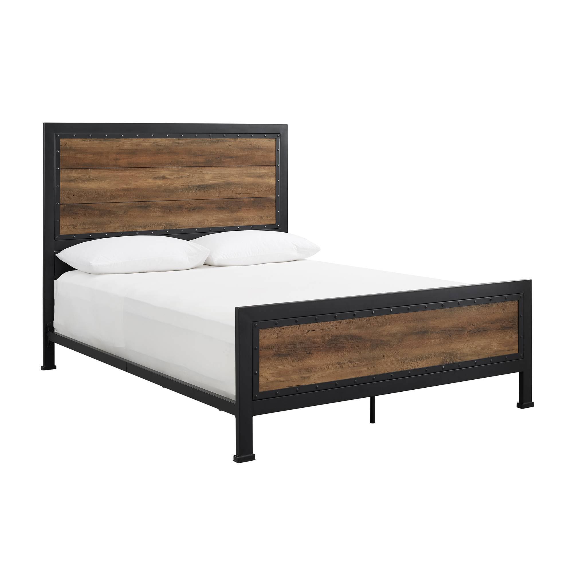Queen Industrial Wood and Metal Bed Rustic Oak - Saracina Home