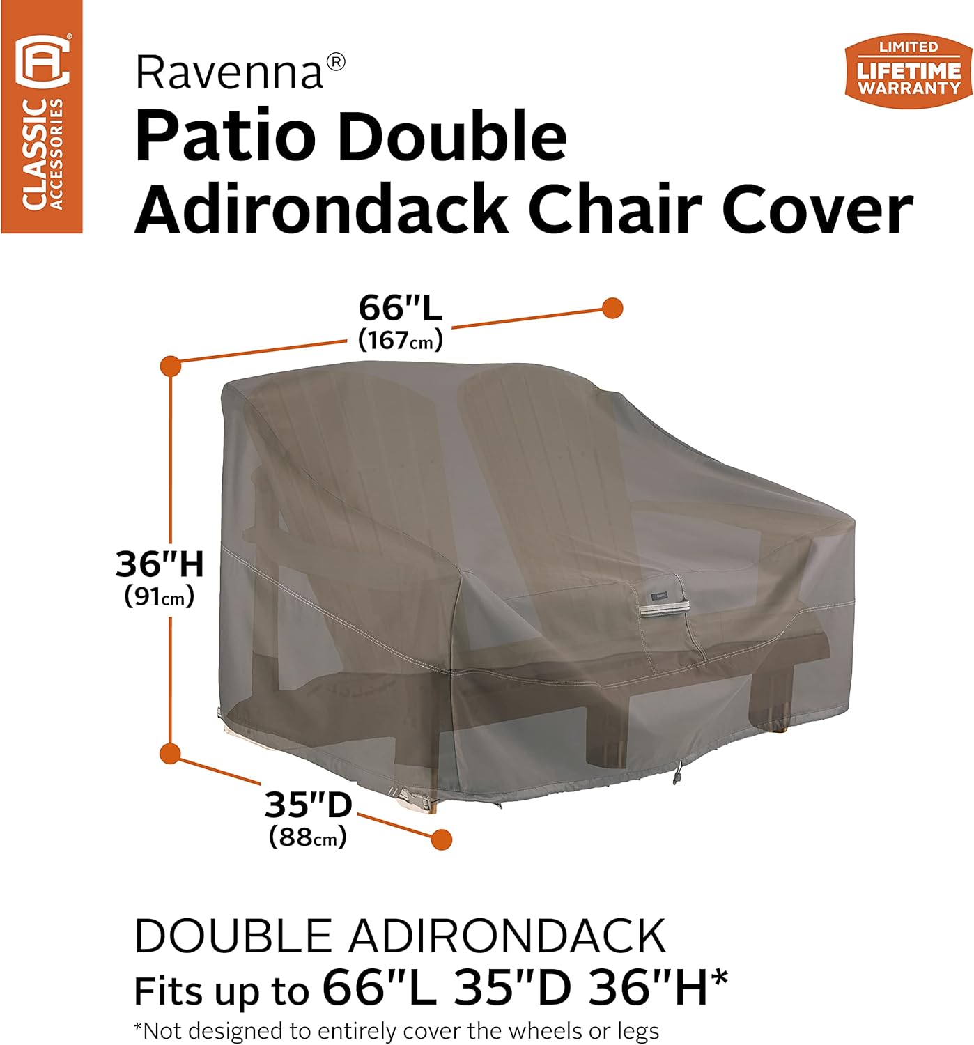 Classic Accessories Ravenna Water-Resistant 66 Inch Patio Double Adirondack Cover