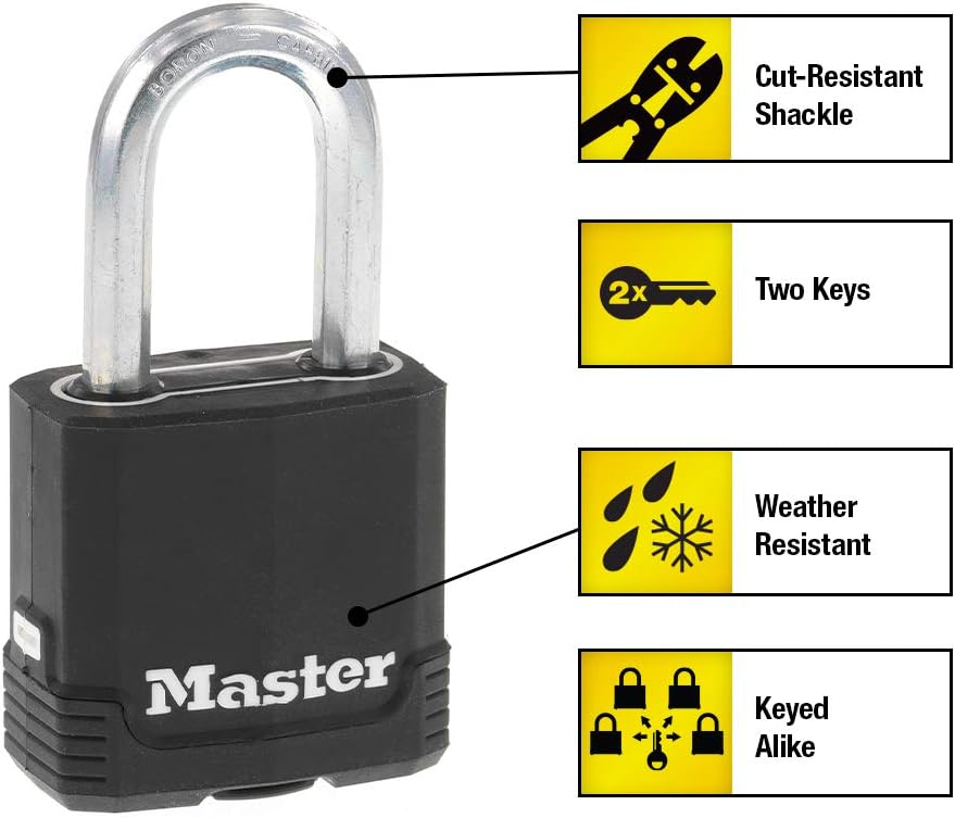 Master Lock M115XQLF Magnum Heavy Duty Outdoor Padlock with Key, 4 Pack Keyed-Alike