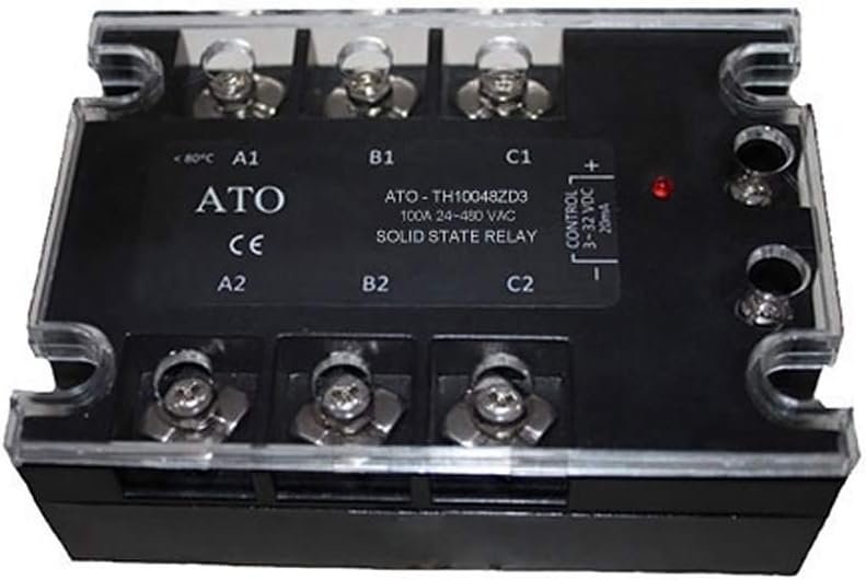 ATO Solid State Relay SSR-100DA DC to AC, 3 Phase Relay with LED Indicator, Input 3-32V DC, Output 24-480V AC (100A)