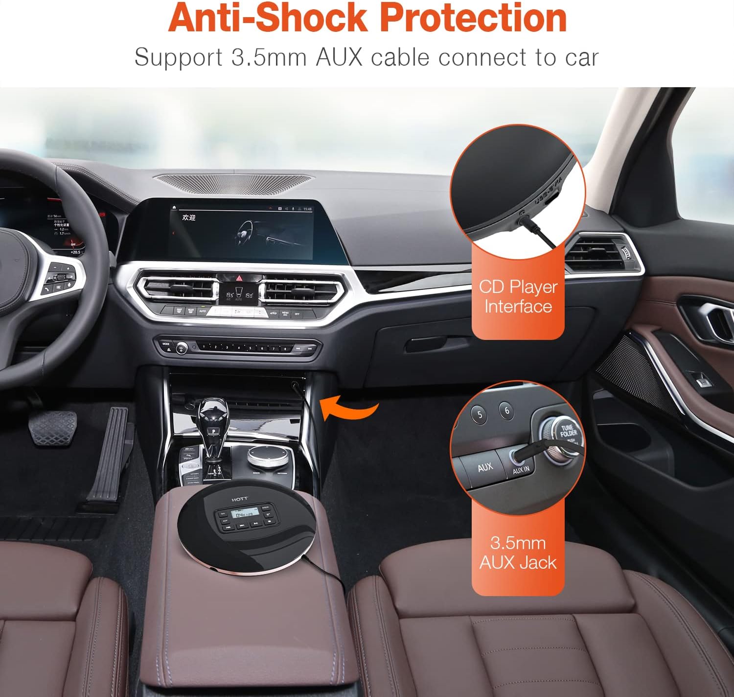 HOTT 611 Portable CD Player,Anti-Shock Protection CD Player for Car, Personal CD Player for Home Pack of 2