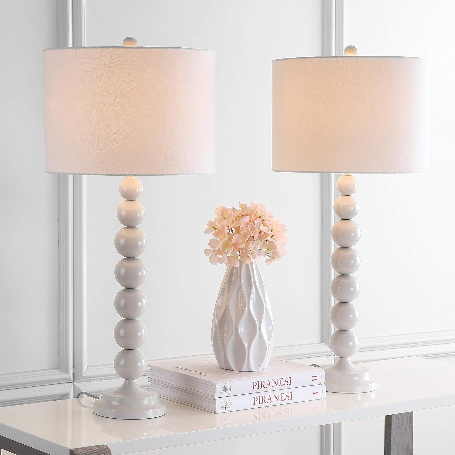 Safavieh Lighting Collection Jenna Navy Stacked Ball 32-inch Bedroom Living Room Home Office Desk Nightstand Table Lamp (Set of 2) - LED Bulbs Included