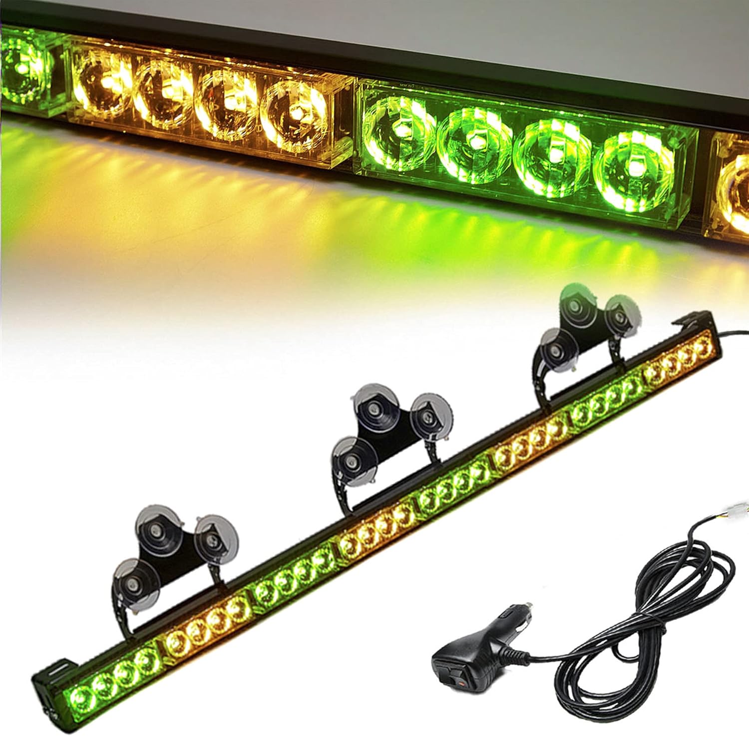 LE-JX Traffic Advisor Light Bar 35.5 Inch 13 Flash Patterns 32 Led Warning Emergency Strobe Light Bar Directional Flashing Led Safety Lights with Cigar Lighter (35.5 Inch, Yellow/White) Pack of 2