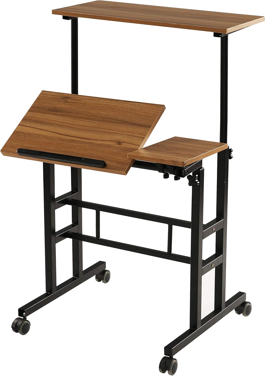 SDADI Height Adjustable Sit Stand Desk Home Office Desk Mobile Standing Desk Rolling Laptop Cart Computer Workstation, Ancient Oak Pack of 2