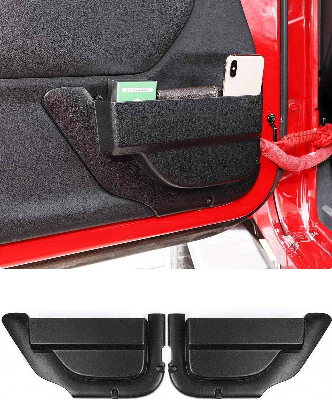 Savadicar DP4 Front Door Storage Pockets Without Cup Holder, Door Side Insert Box Organizer for 2011-2018 Jeep Wrangler JK JKU, Interior Expansion Accessories, Patented Design, Black, 2 PCs