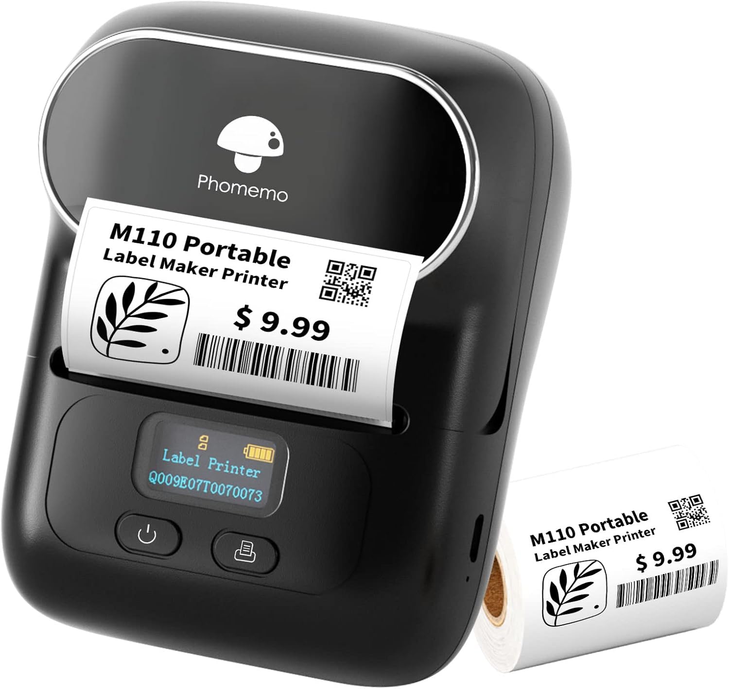 Phomemo M110 Label Maker Portable Bluetooth Thermal Sticker Pinter, Barcode Printer for Address, Jar,PhotoLogo, Jewelry, Retail, Clothing, Print Black on White, for iOS & Android