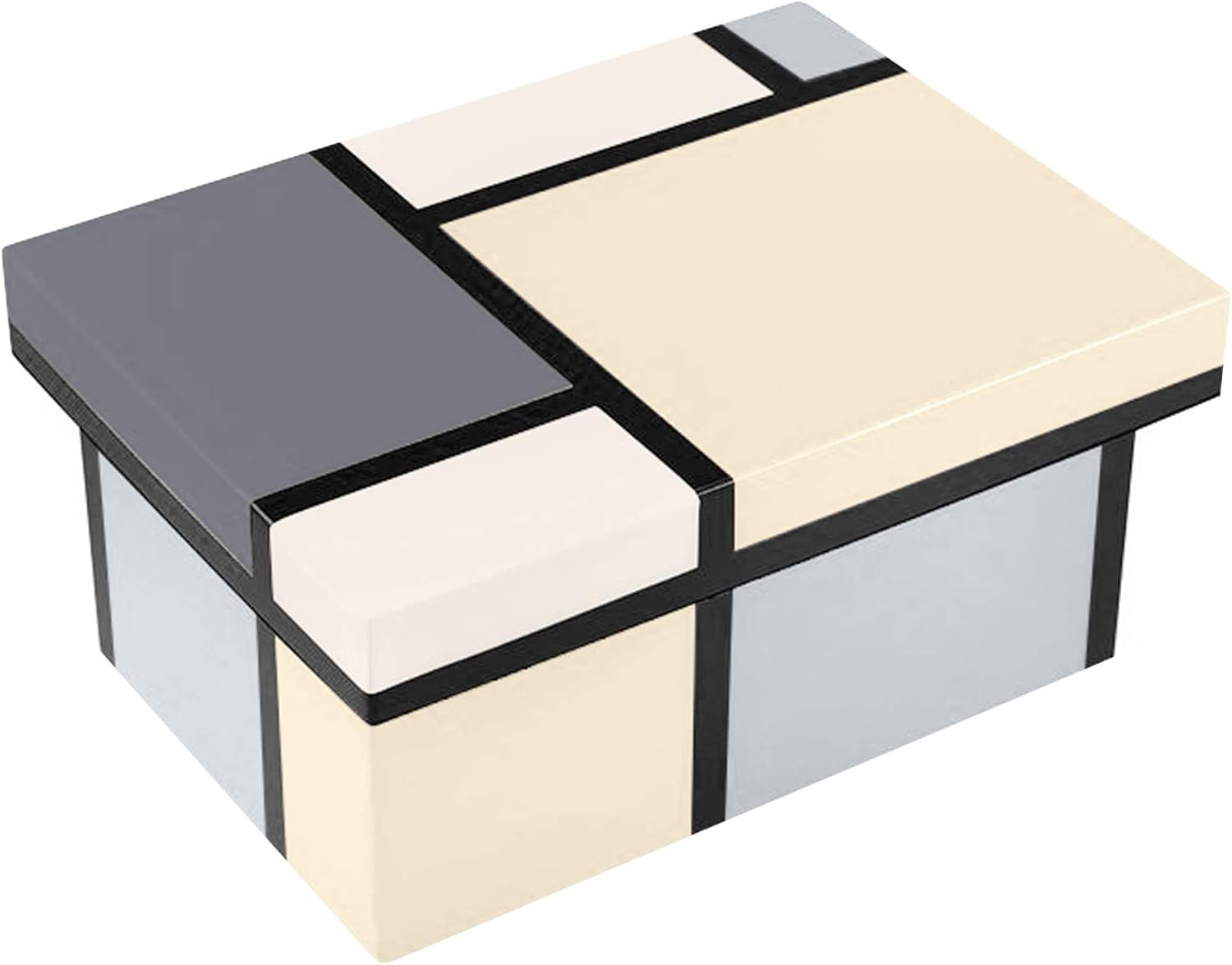 Pacific Connections Hand Crafted Lacquered Wood Box Certified Piet Mondrian Design Neutral Colors Medium Desk Box (8