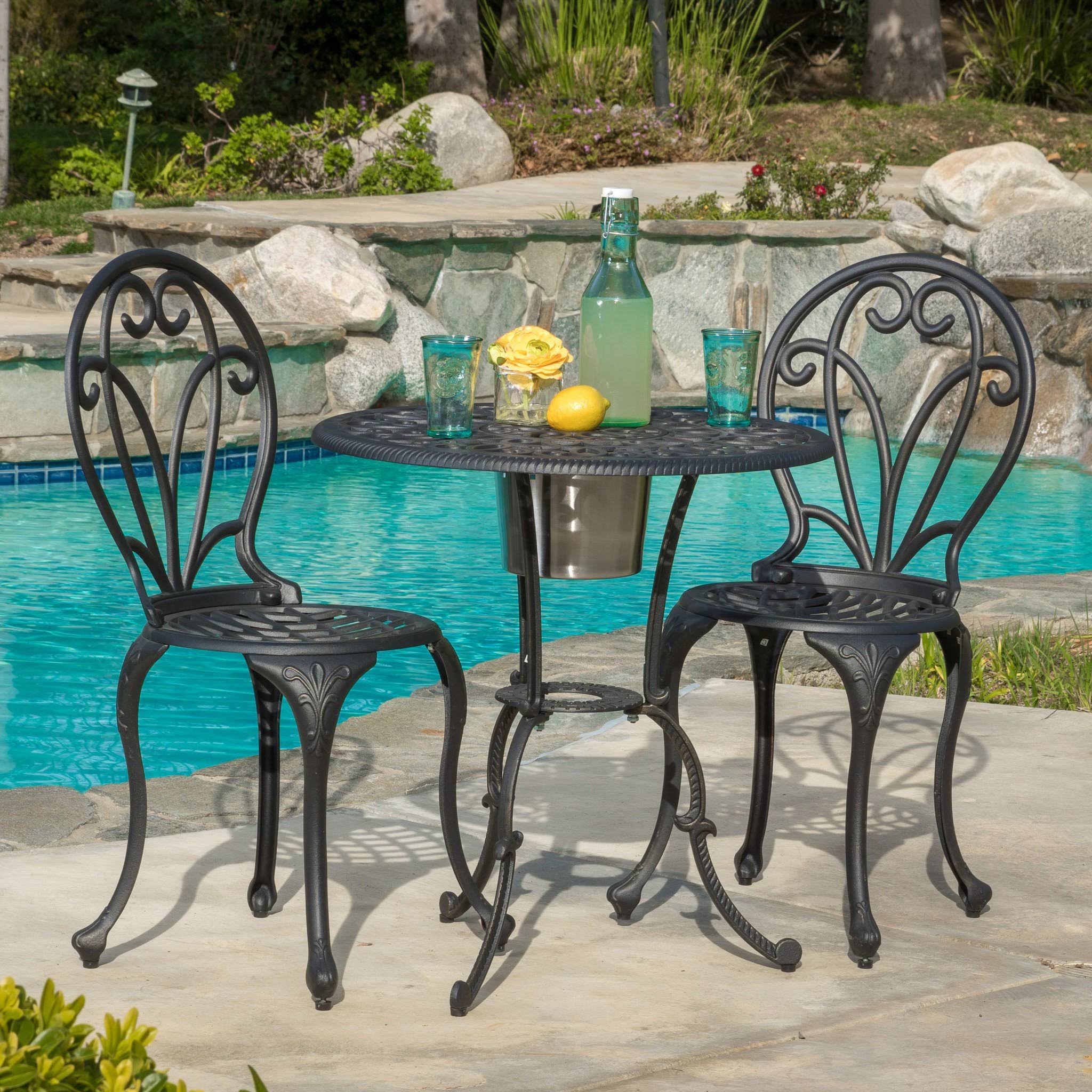 Wayne Cast Aluminum Black Gold 3-Piece Bistro Set with Ice Bucket