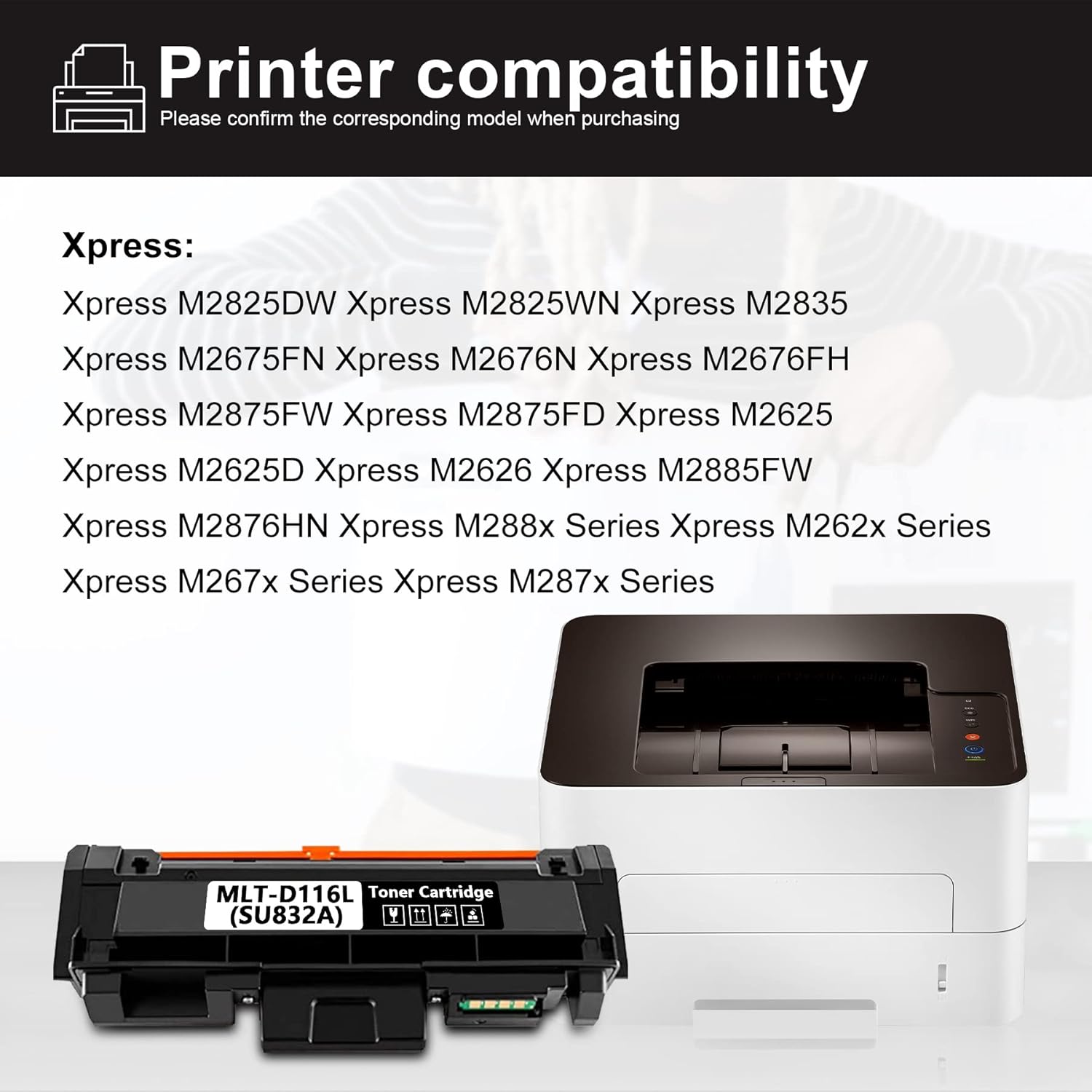 HNSMGS Compatible MLTD116L Toner Cartridge Replacement for 116L MLT-D116L MLT116L Xpress M2825DW M2676FH M2875FW M2875FD M2625 M288x M262x M267x M287x Series Printer (2 Pack, Black) Pack of 2