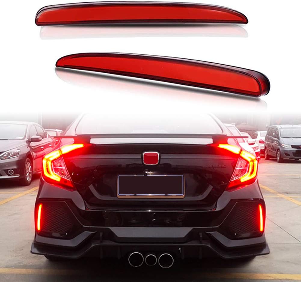 KE-KE Full LED Smoked Black Lens Bumper Reflector Lights for 2017 2018 2019 2020 Honda Civic Hatchback Type-R 16-18 or SI 4-Door Sedan Tail Brake Rear Fog Lamps (New Smoked Lens)