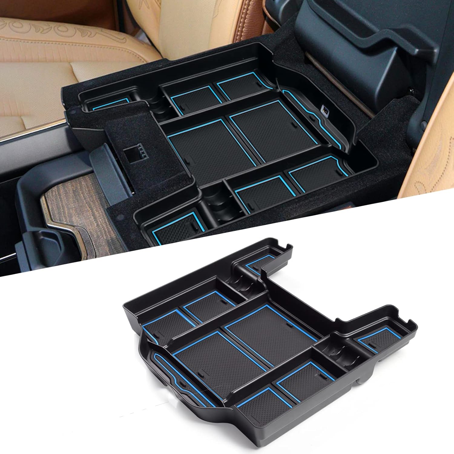 Sdeho Center Console Organizer for 2019-2021 Dodge Ram 1500 2500 3500 Accessories,RAM Insert ABS Black Materials Tray(White Trim)